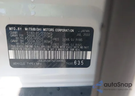 2022 Mitsubishi Outlander Sel/Sel Launch Edition S-Awc/Sel Special Edition from USA, damaged, VIN JA4J4VA87NZ084860